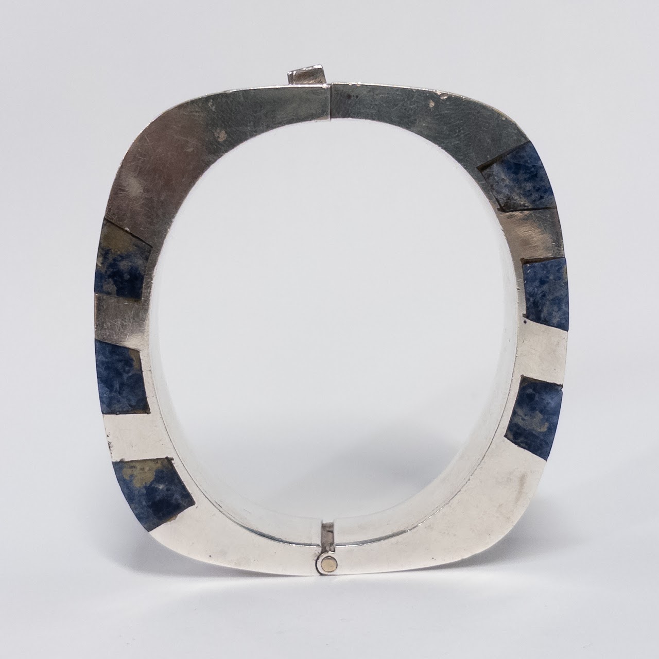 Sterling Silver and Sodalite Heavy Bangle Bracelet