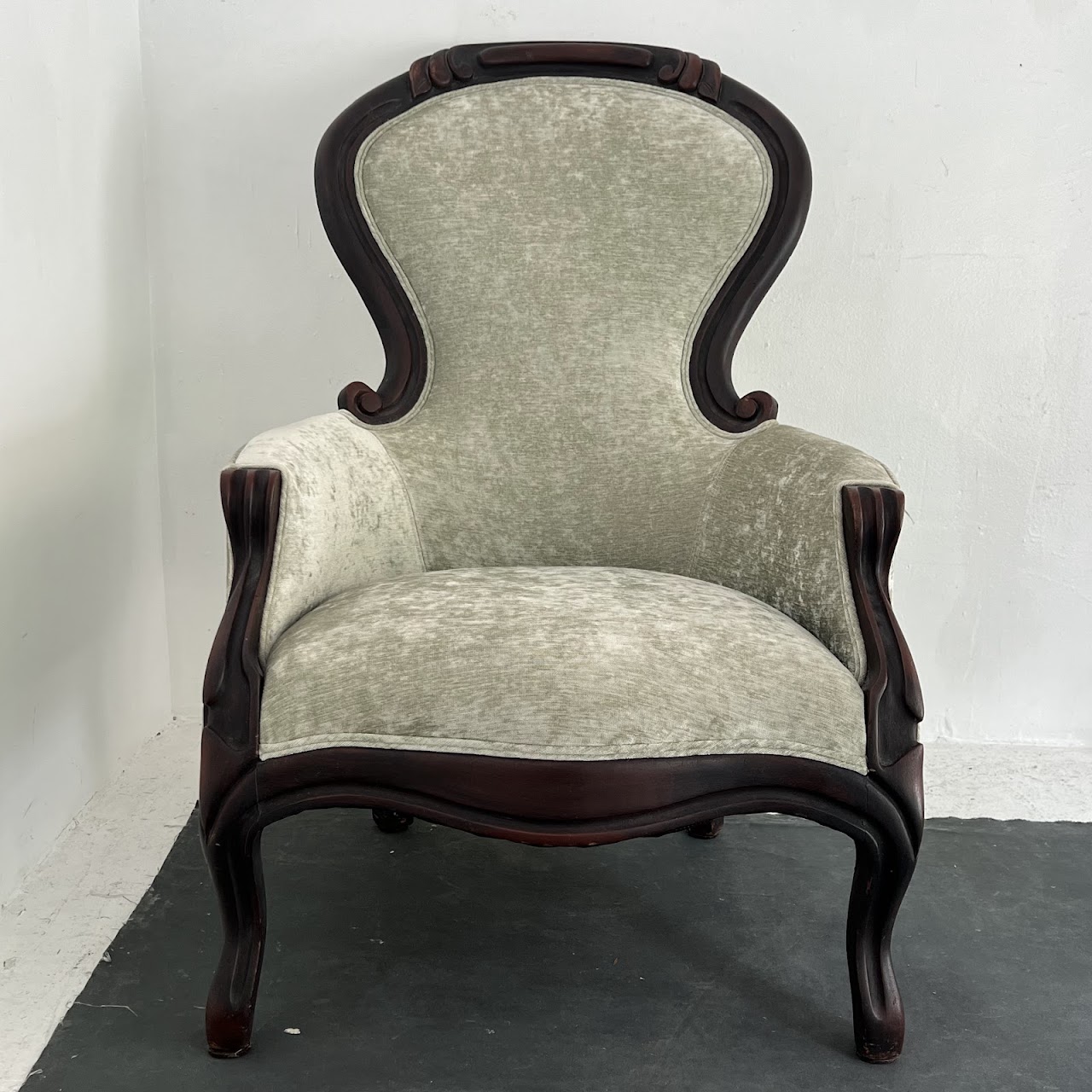 Victorian Carved Mahogany Velvet Upholstered Armchair