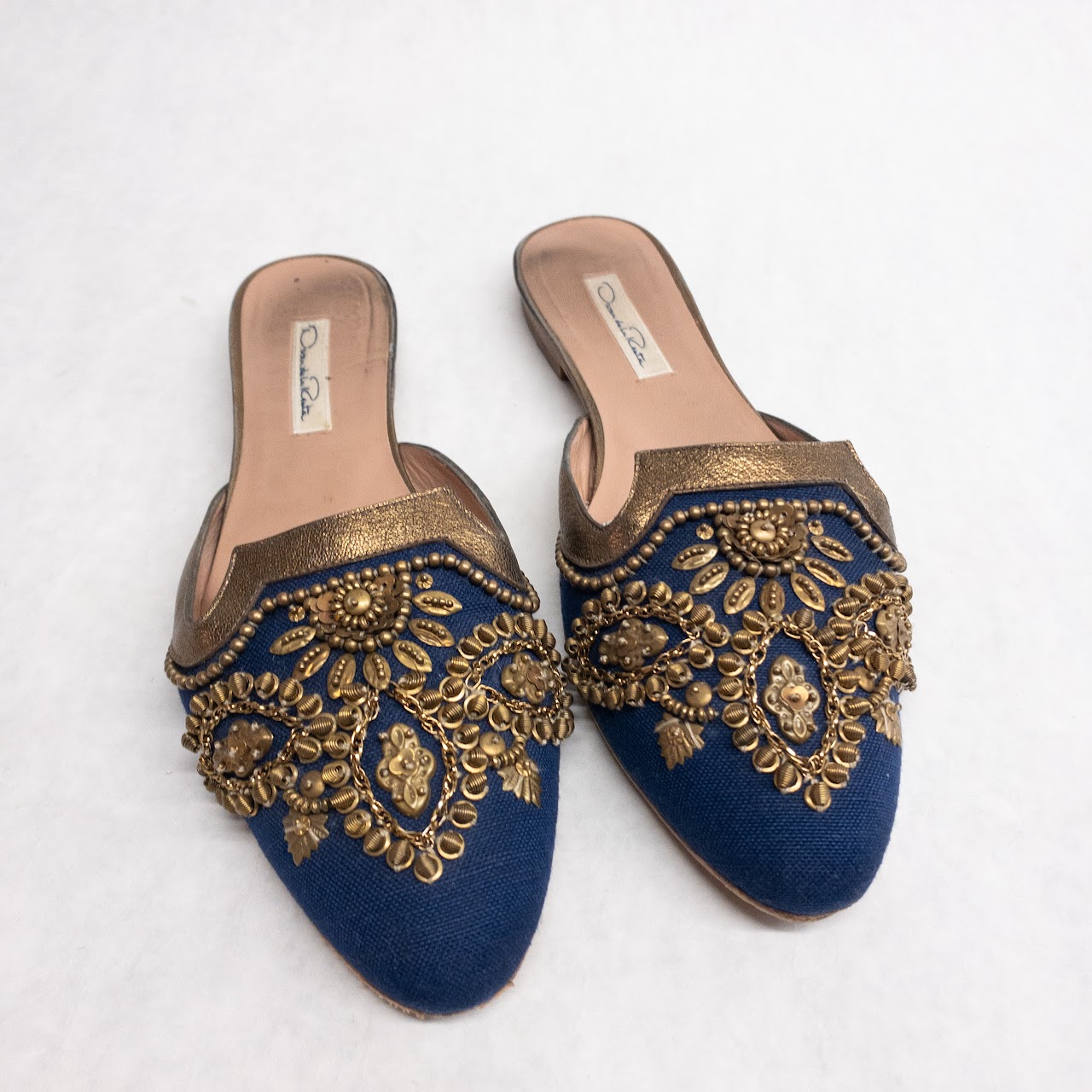 Oscar de la Renta Navy Blue Beaded Mules