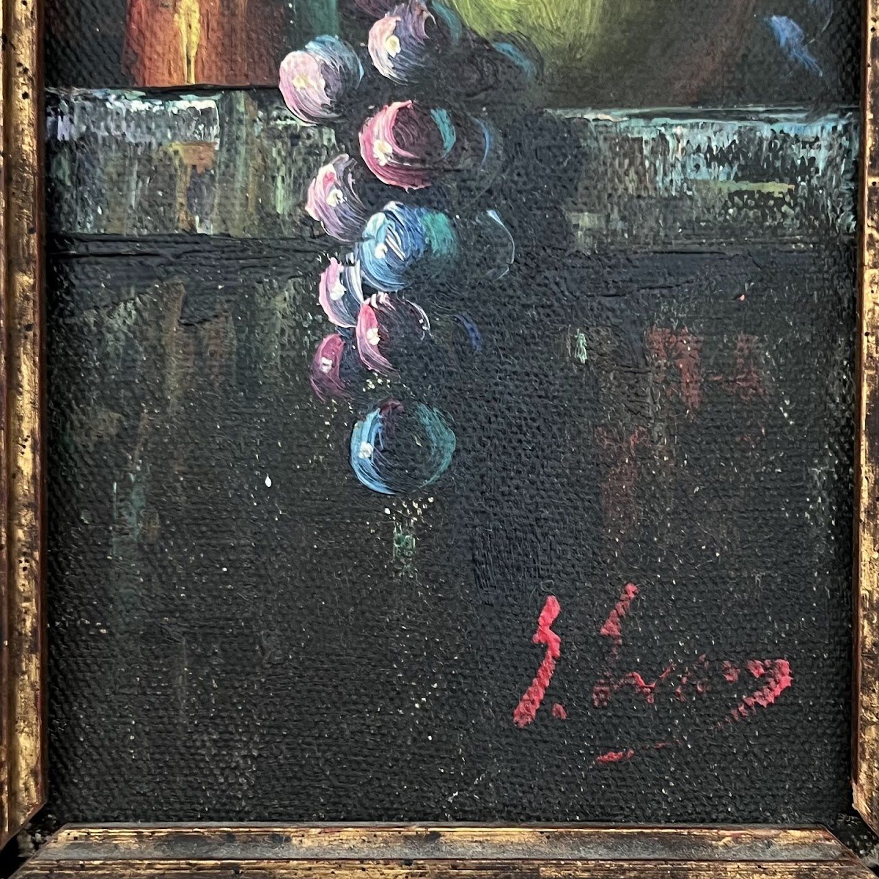 Still Life with Fruit and Candle Signed Oil Painting