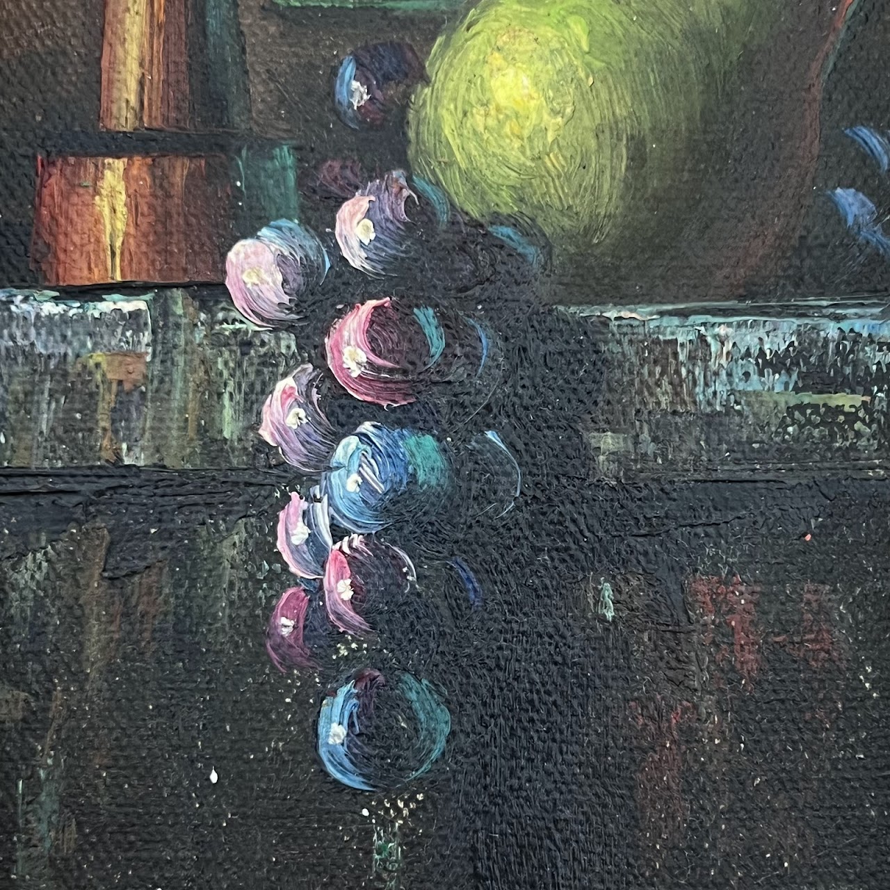 Still Life with Fruit and Candle Signed Oil Painting