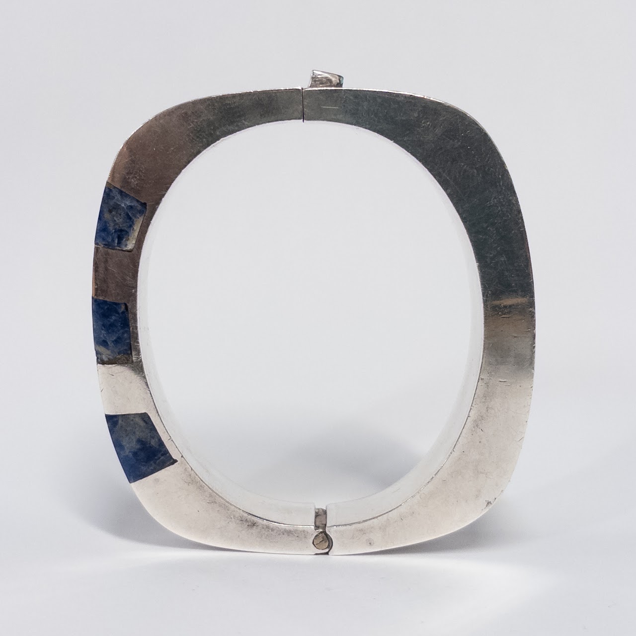 Sterling Silver and Sodalite Heavy Bangle Bracelet