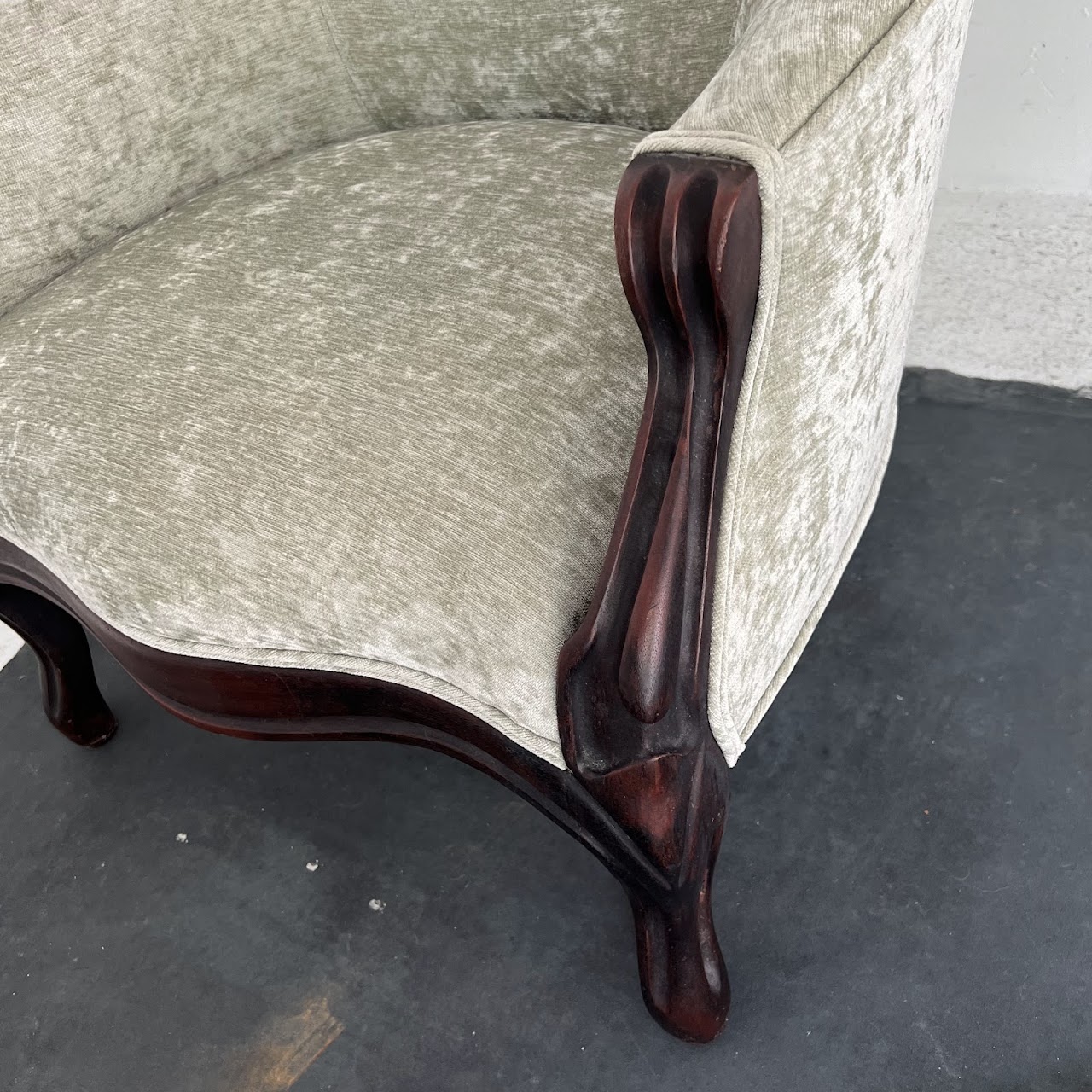 Victorian Carved Mahogany Velvet Upholstered Armchair