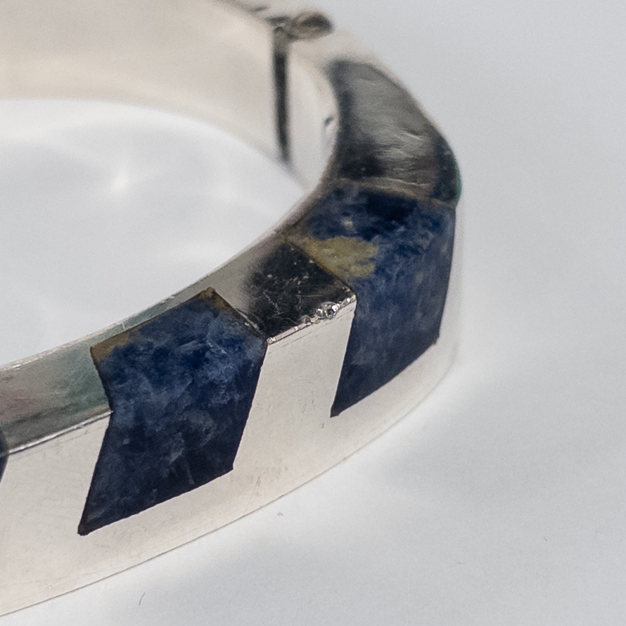 Sterling Silver and Sodalite Heavy Bangle Bracelet