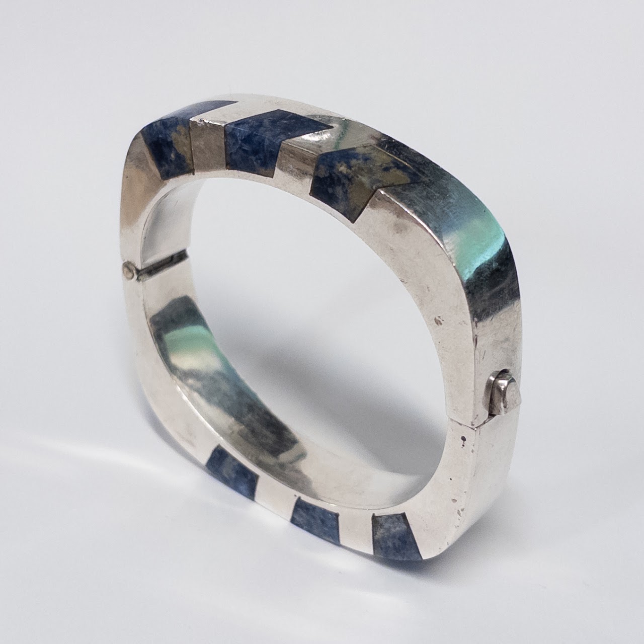 Sterling Silver and Sodalite Heavy Bangle Bracelet