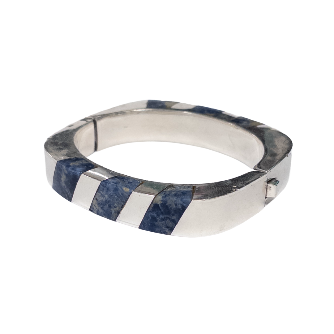 Sterling Silver and Sodalite Heavy Bangle Bracelet