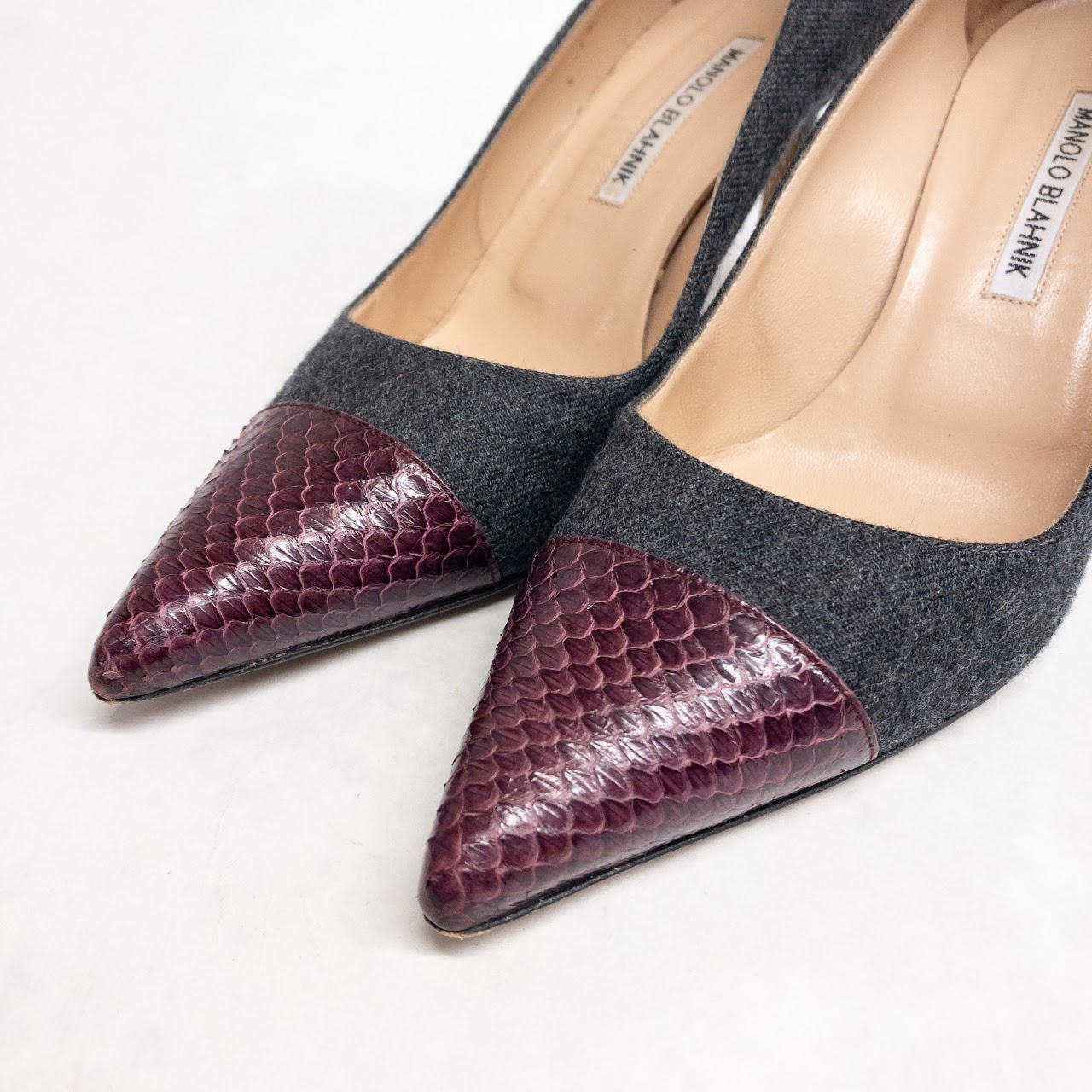 Manolo Blahnik Flannel & Snakeskin Pumps