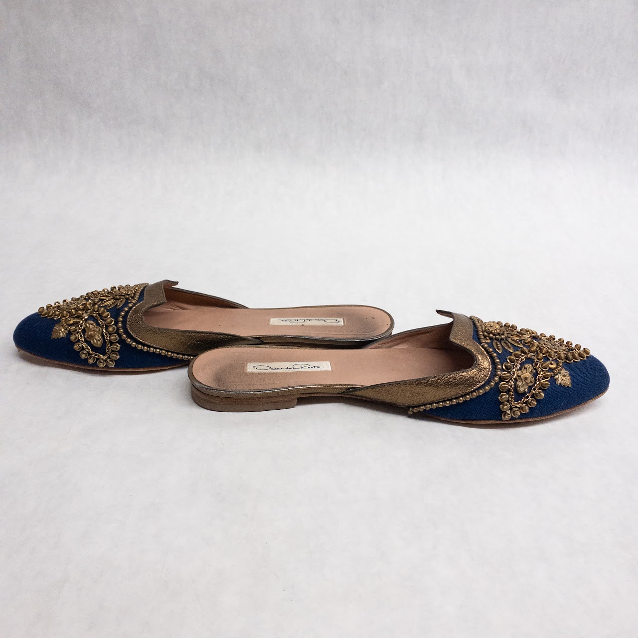 Oscar de la Renta Navy Blue Beaded Mules