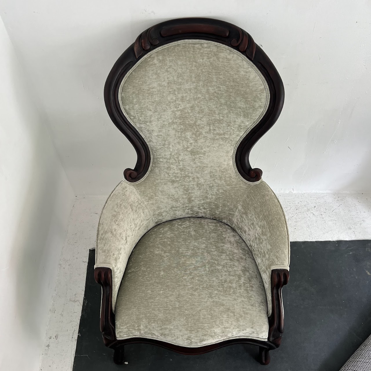 Victorian Carved Mahogany Velvet Upholstered Armchair