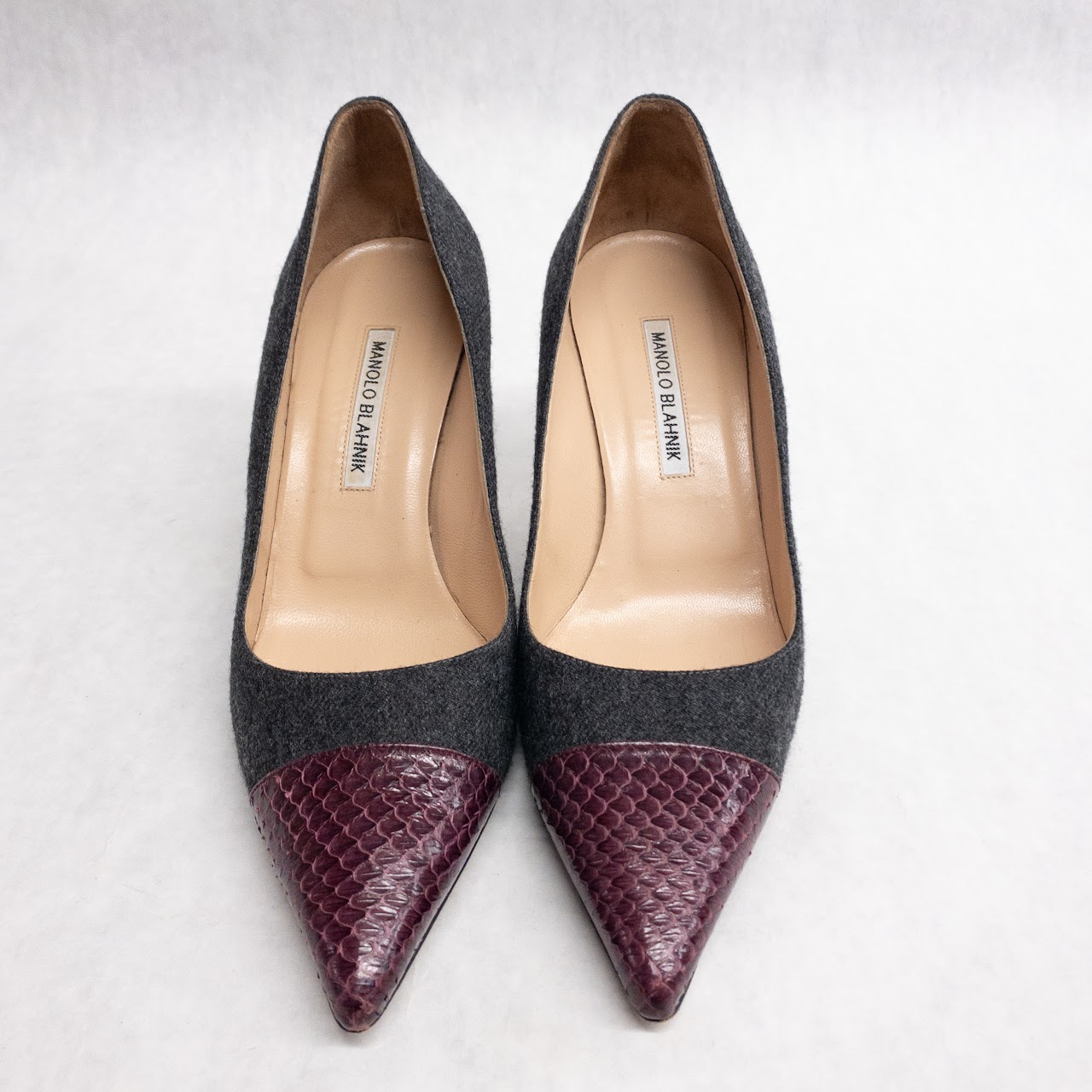 Manolo Blahnik Flannel & Snakeskin Pumps