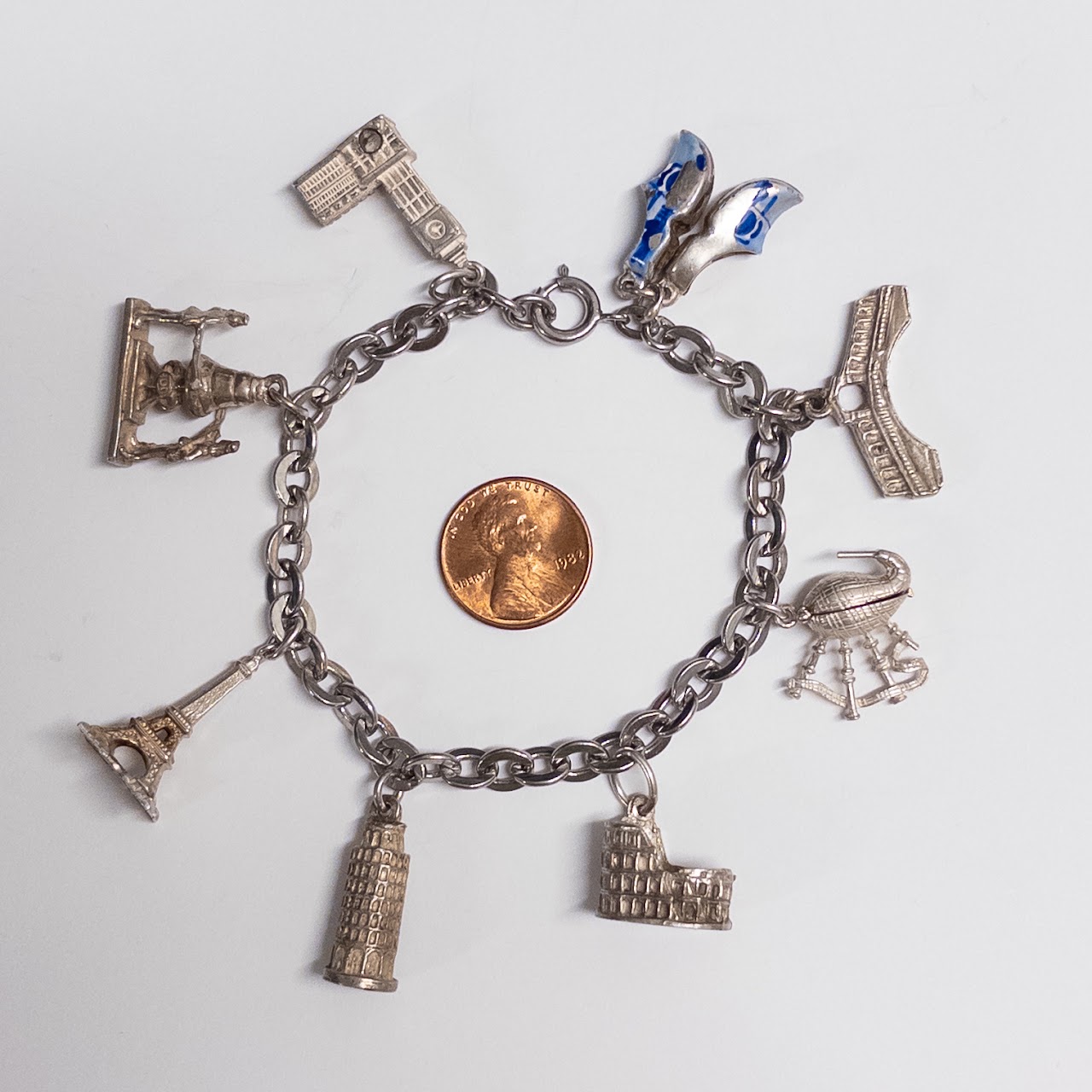 Coin Silver Charm Bracelet and Loose Charm Lot