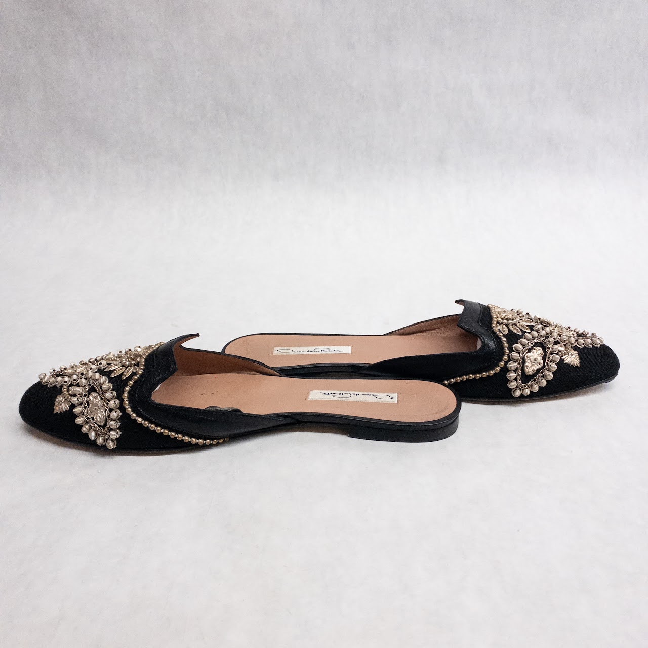 Oscar de la Renta Black Beaded Mules