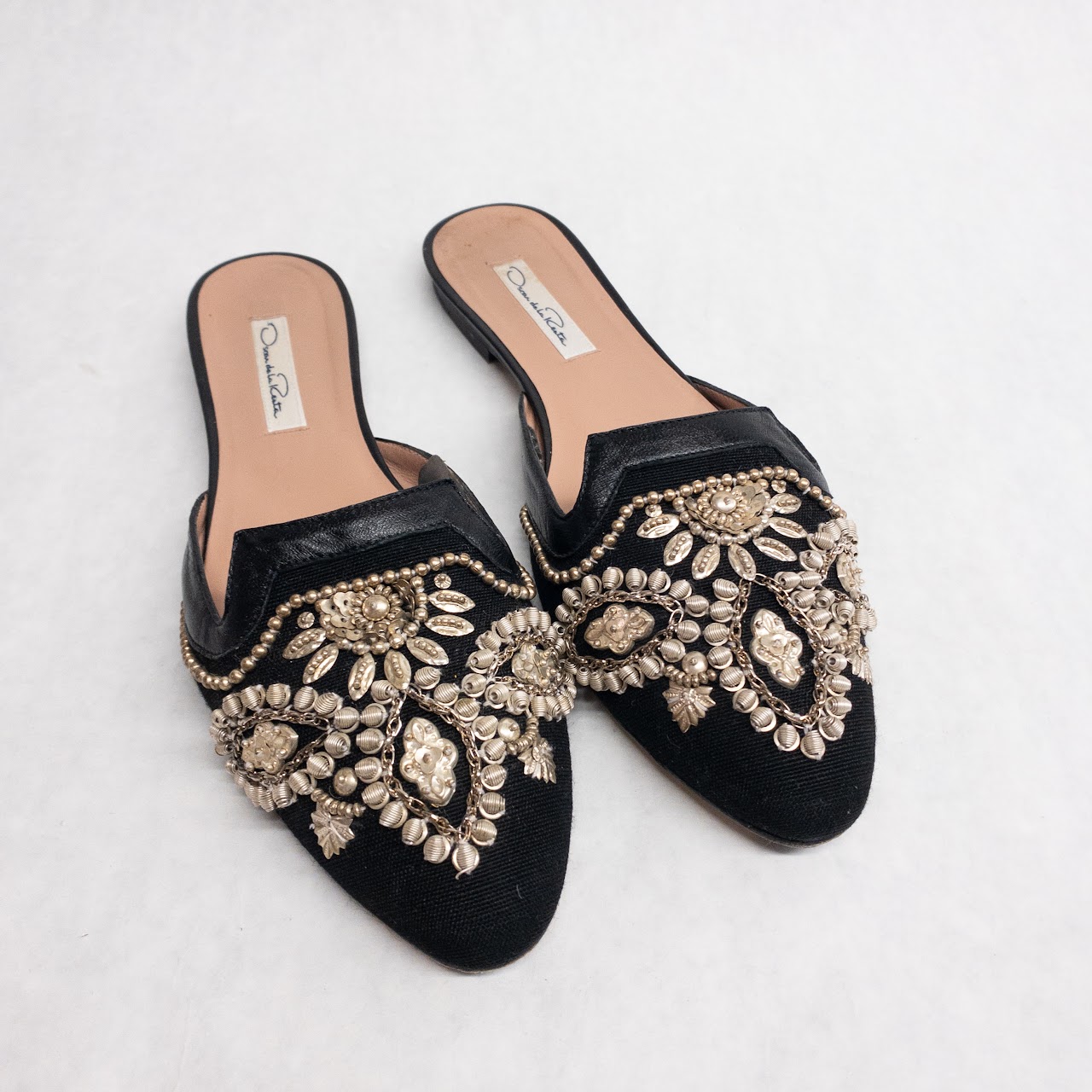 Oscar de la Renta Black Beaded Mules