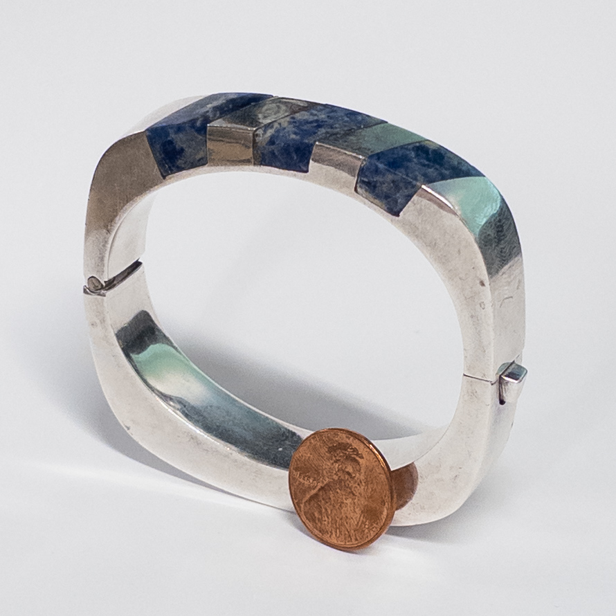 Sterling Silver and Sodalite Heavy Bangle Bracelet