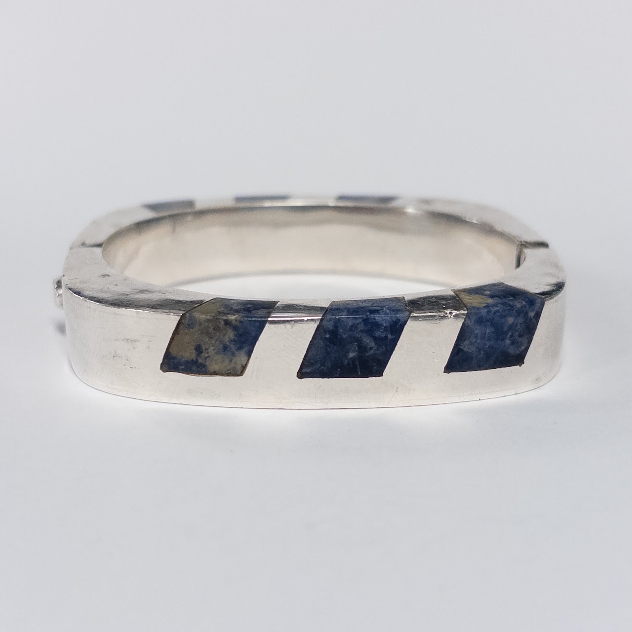 Sterling Silver and Sodalite Heavy Bangle Bracelet