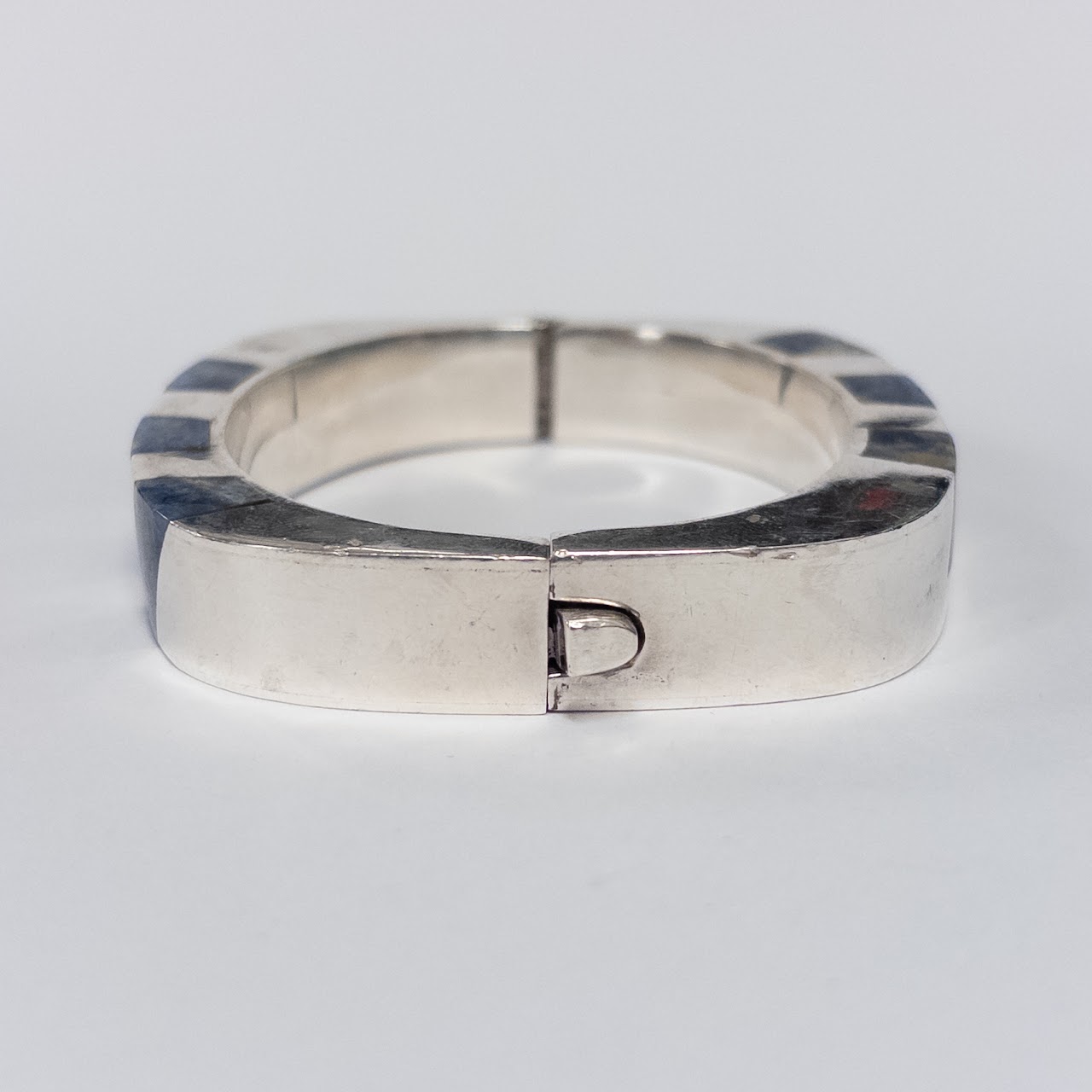 Sterling Silver and Sodalite Heavy Bangle Bracelet