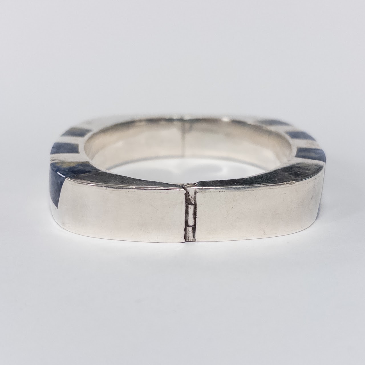 Sterling Silver and Sodalite Heavy Bangle Bracelet