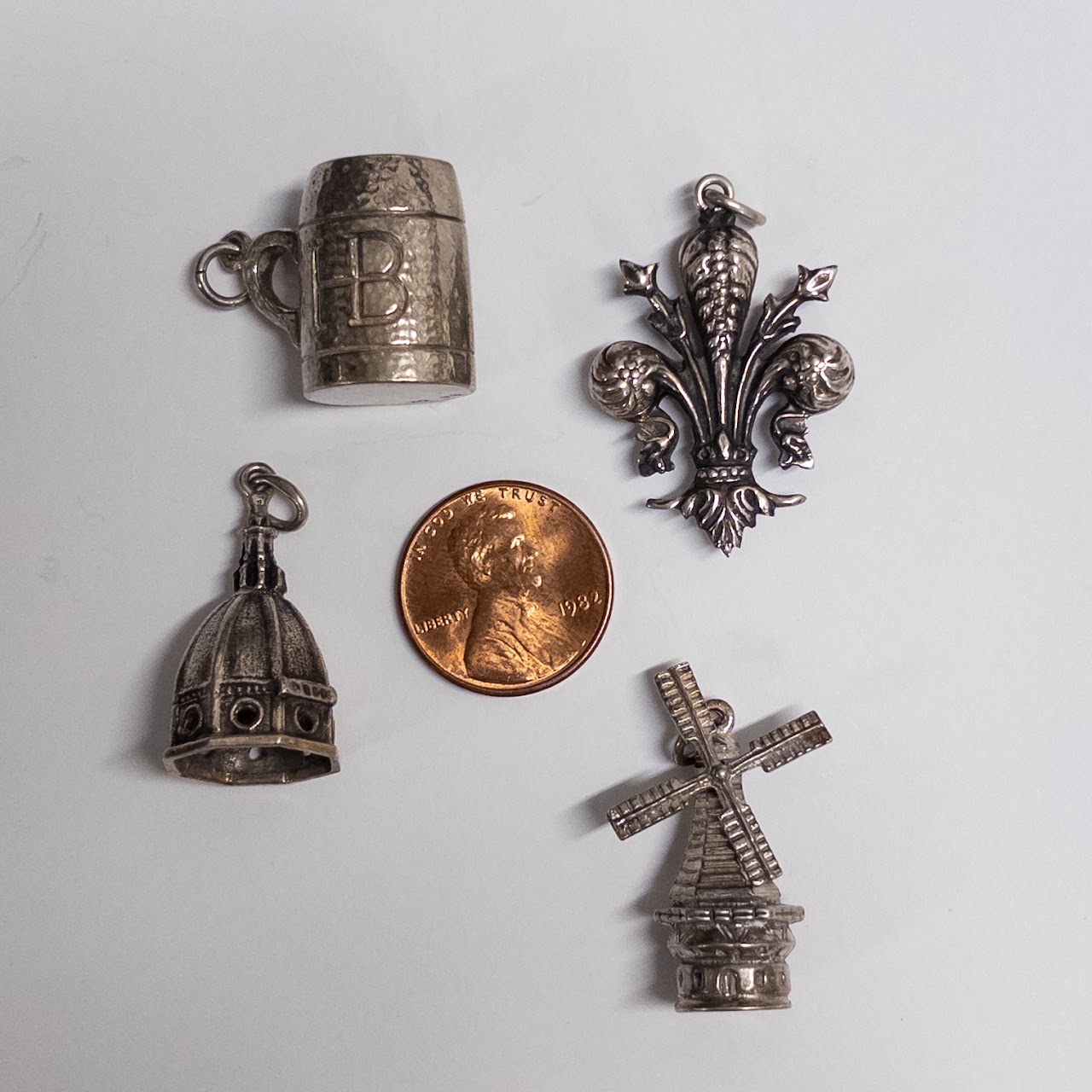 Coin Silver Charm Bracelet and Loose Charm Lot