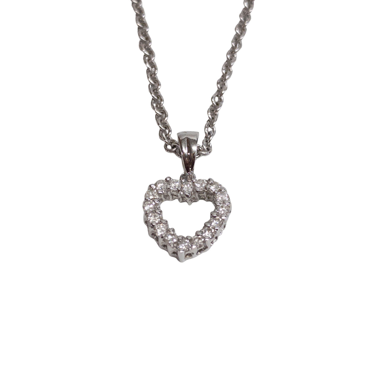 18K White Gold & Diamond Heart Pendant Necklace