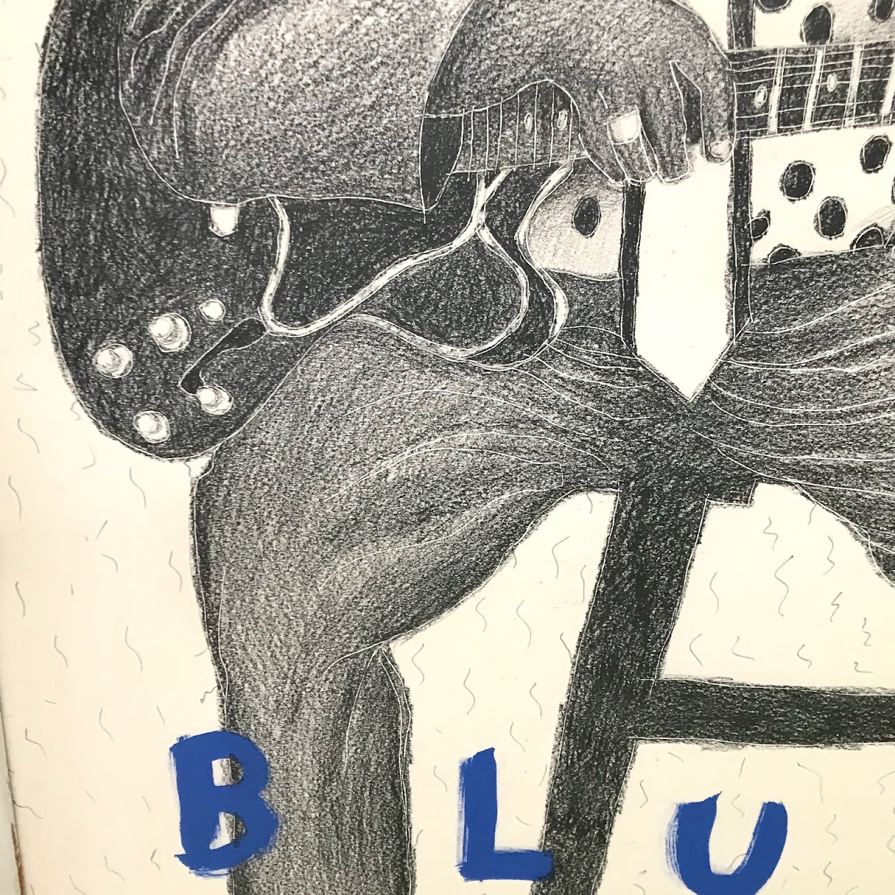 Takenaga Signed Mixed Media 'Blues' Portrait Drawing