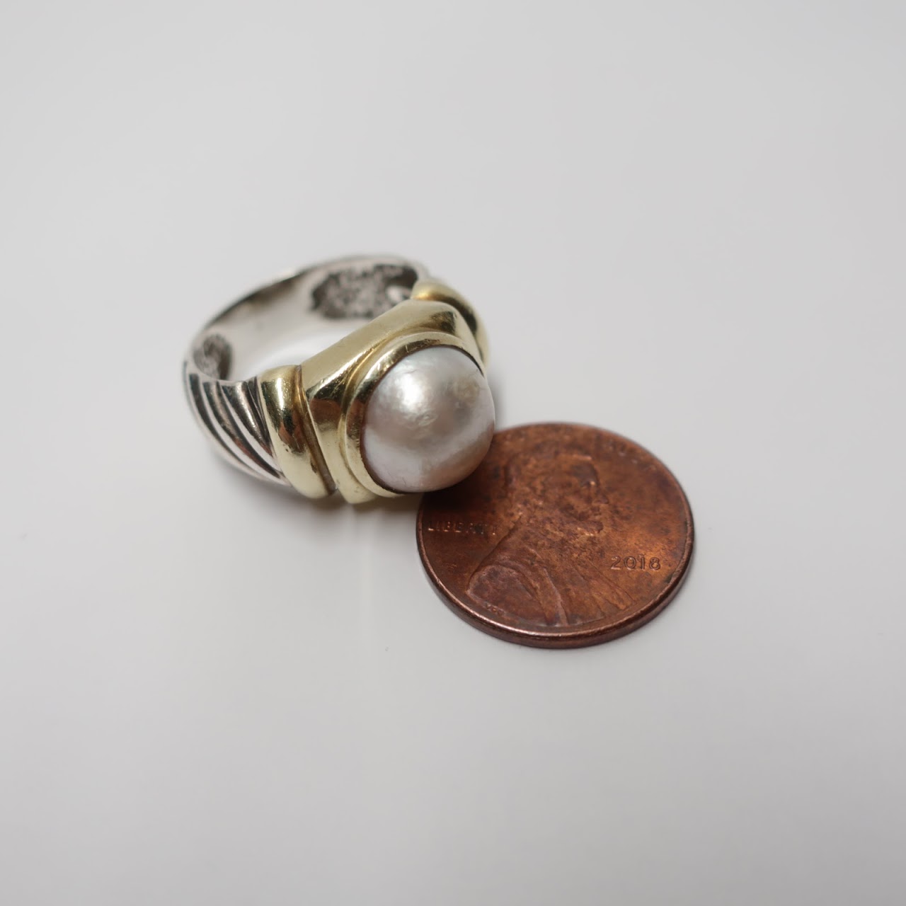 David Yurman Sterling Silver, 14K Gold & Pearl Ring