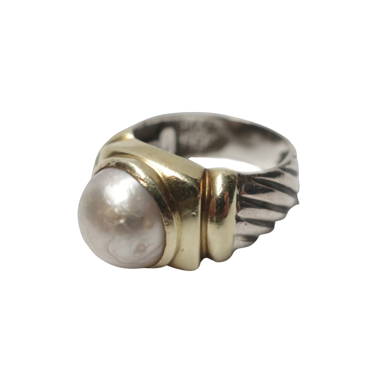 David Yurman Sterling Silver, 14K Gold & Pearl Ring