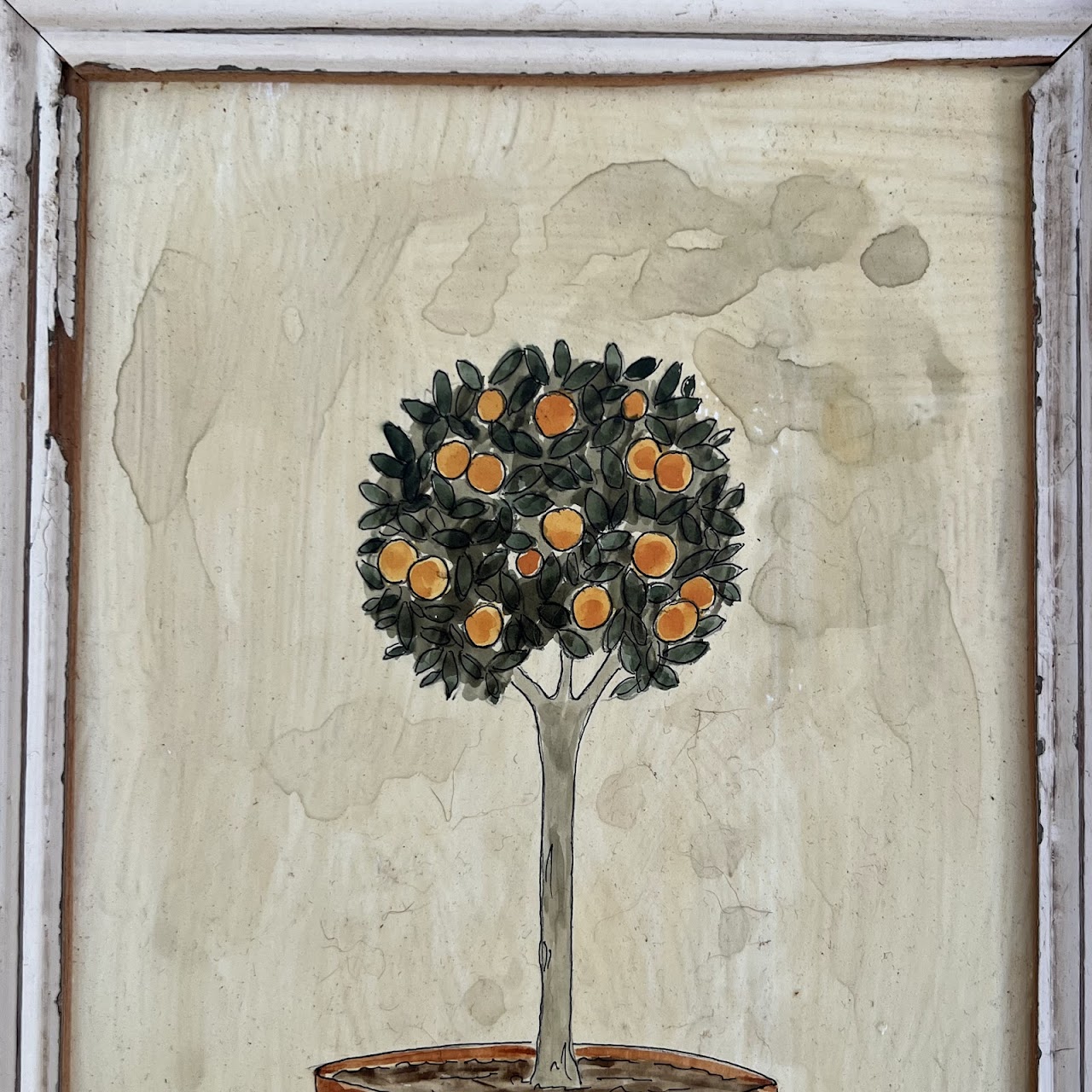 Liz Hoare 'Orange Tree' and 'Rosemary' Signed Culinary Botanicals Mixed Media Painting Pair