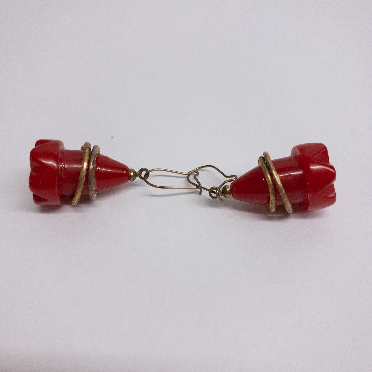 Bakelite & Brass Vintage Red Earrings