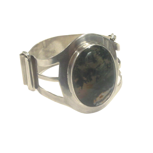 Sterling Silver & Stone Hinged Bangle