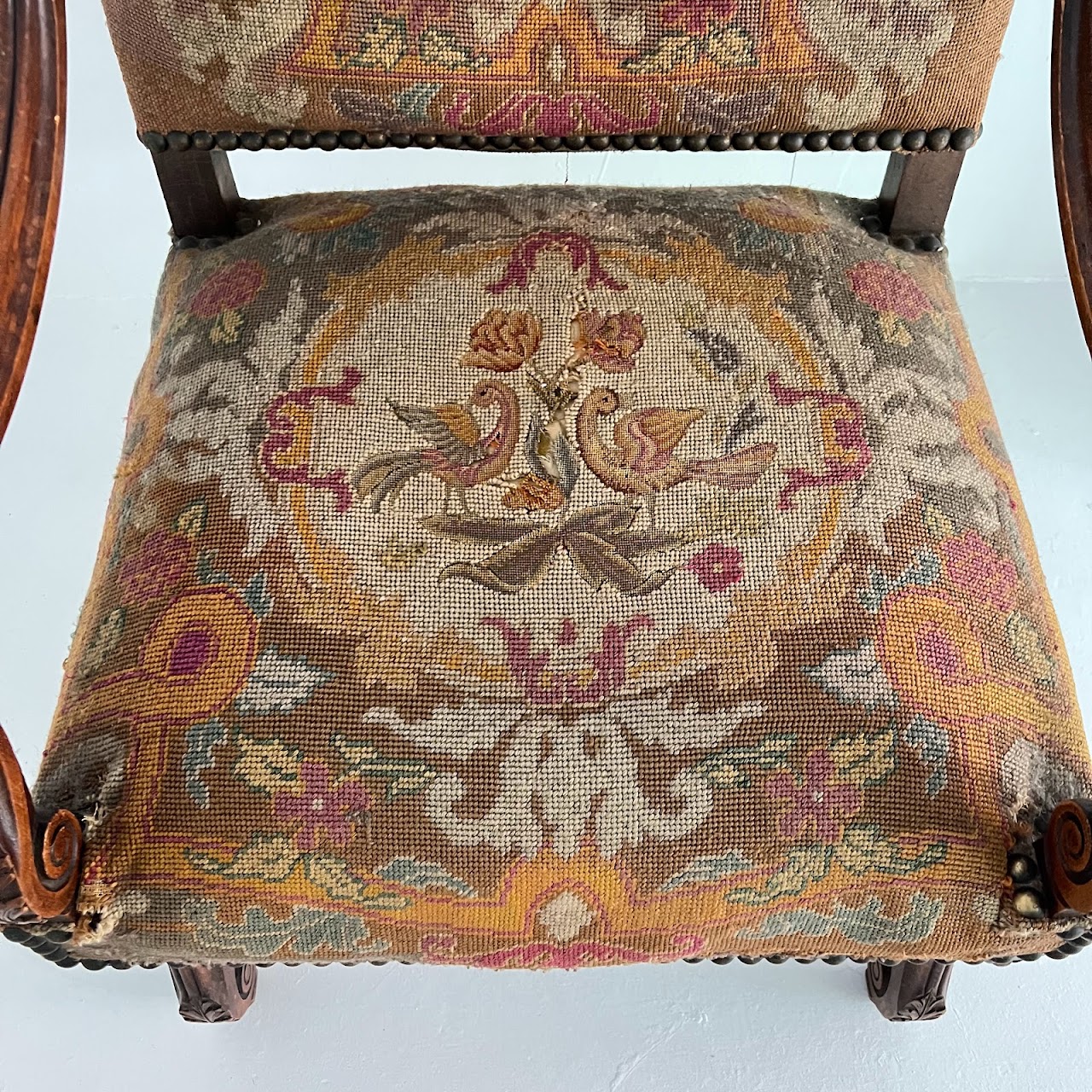 Louis XII Style Walnut Armchair with Needlepoint Upholstery