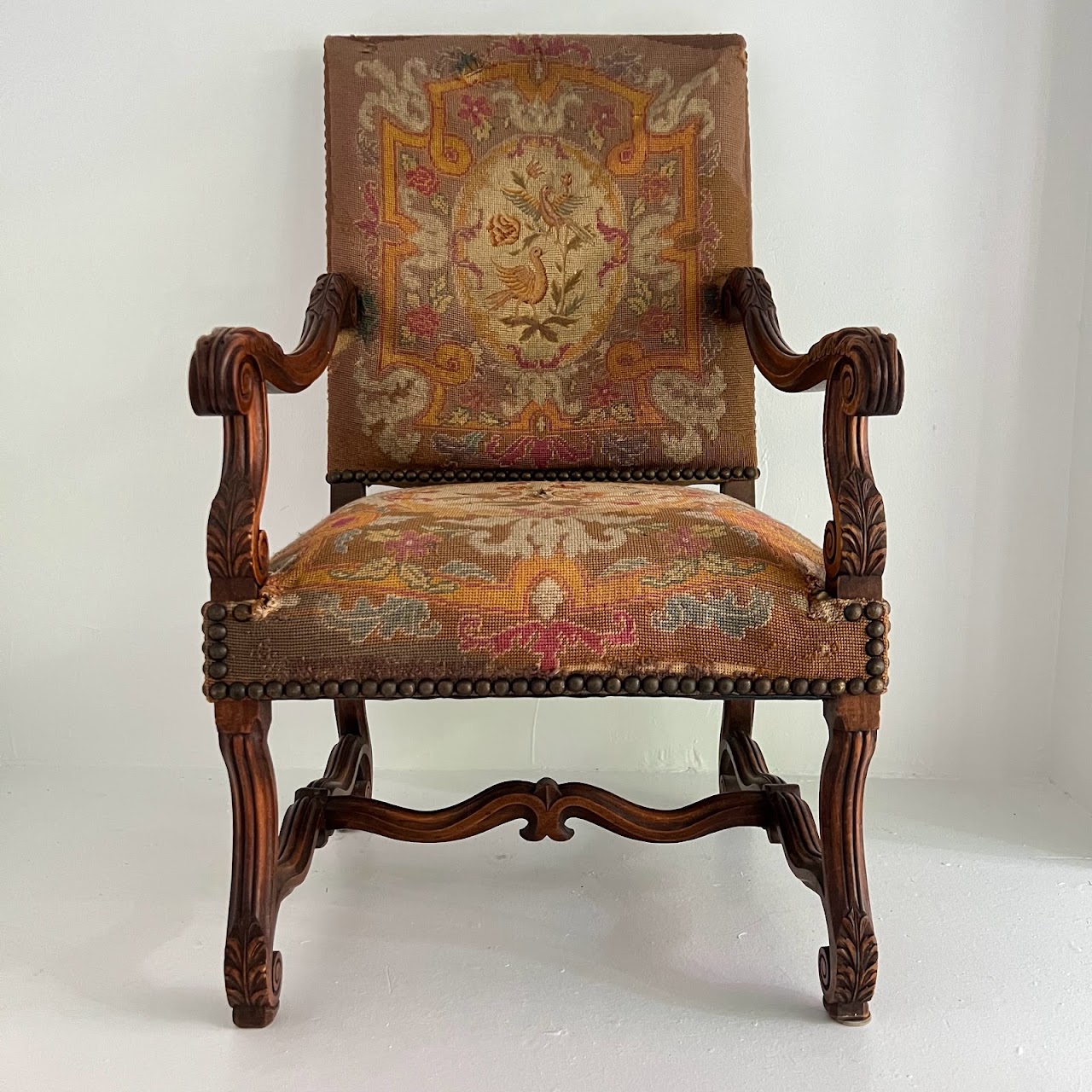 Louis XII Style Walnut Armchair with Needlepoint Upholstery