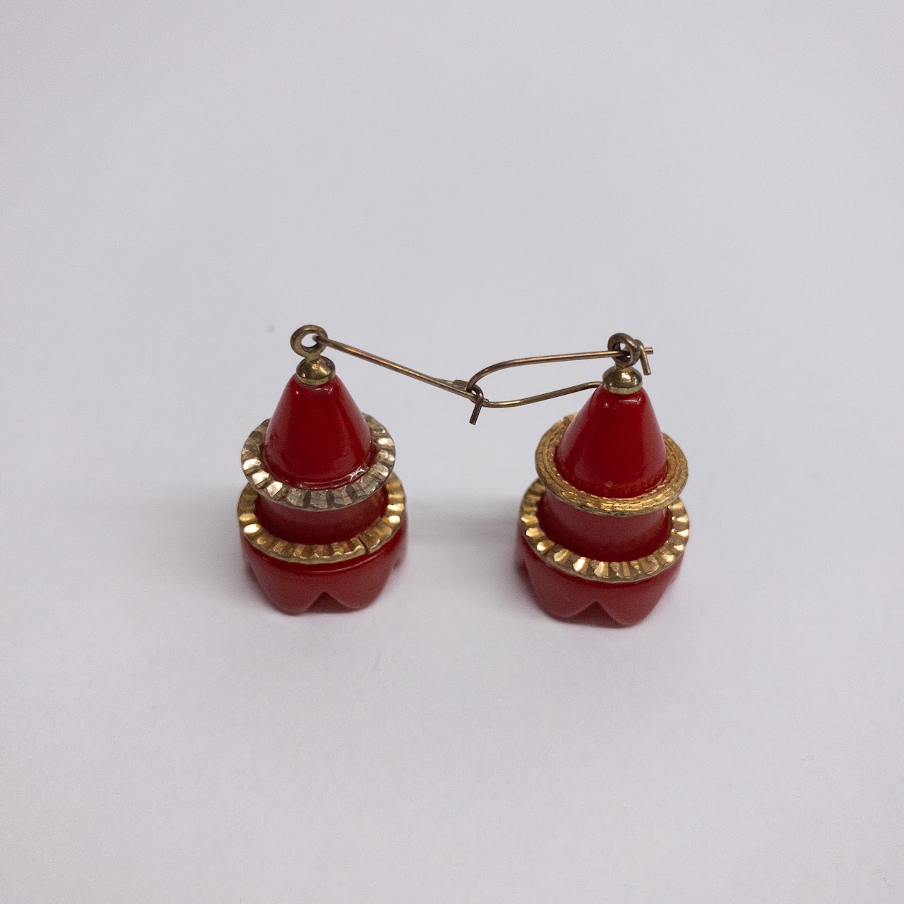 Bakelite & Brass Vintage Red Earrings