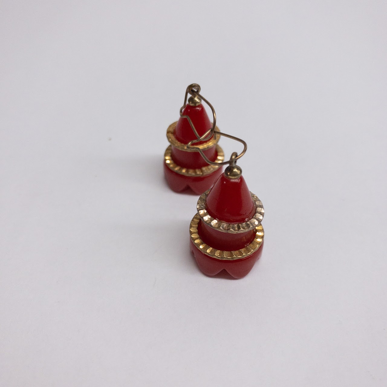 Bakelite & Brass Vintage Red Earrings