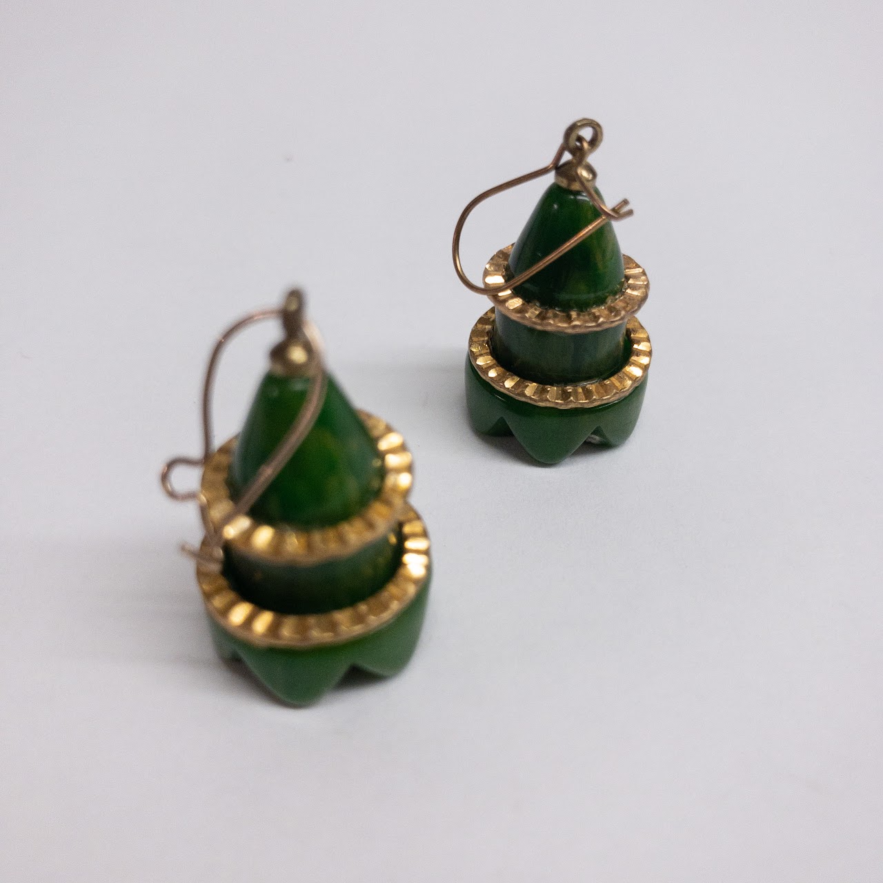 Bakelite & Brass Vintage Green Earrings