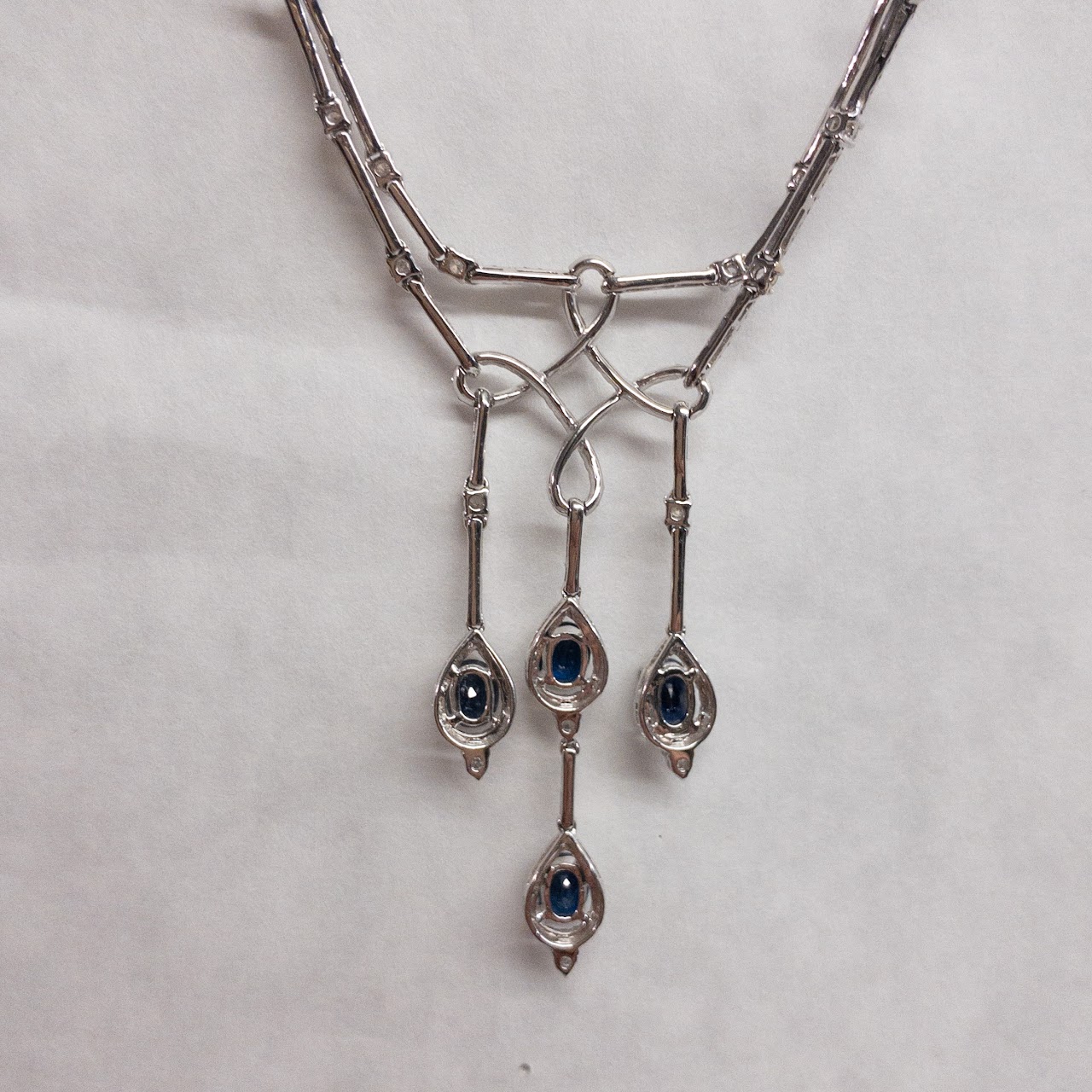 18K White Gold, Diamond & Sapphire Drop Necklace