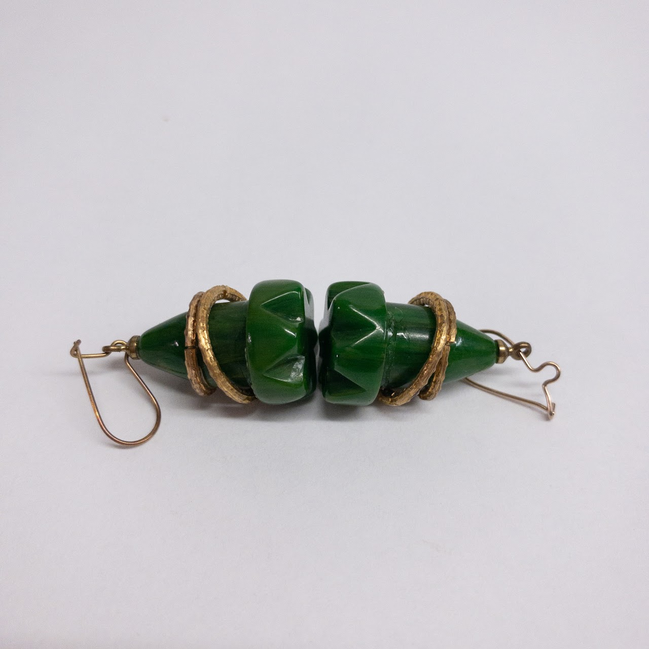 Bakelite & Brass Vintage Green Earrings