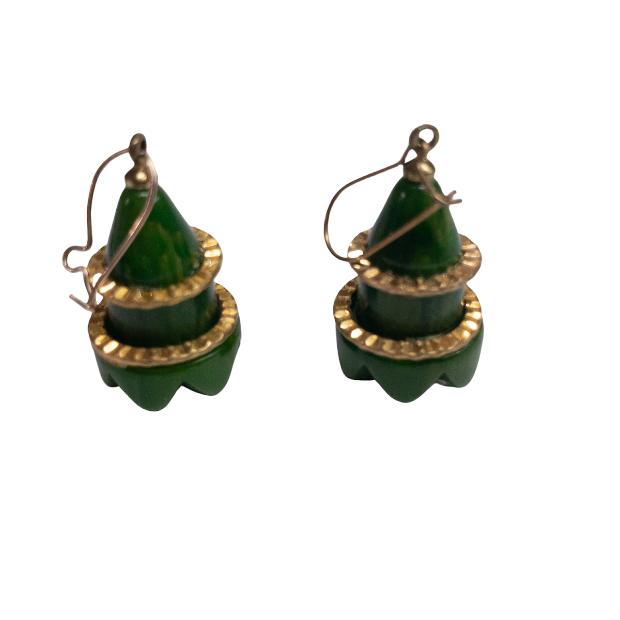 Bakelite & Brass Vintage Green Earrings