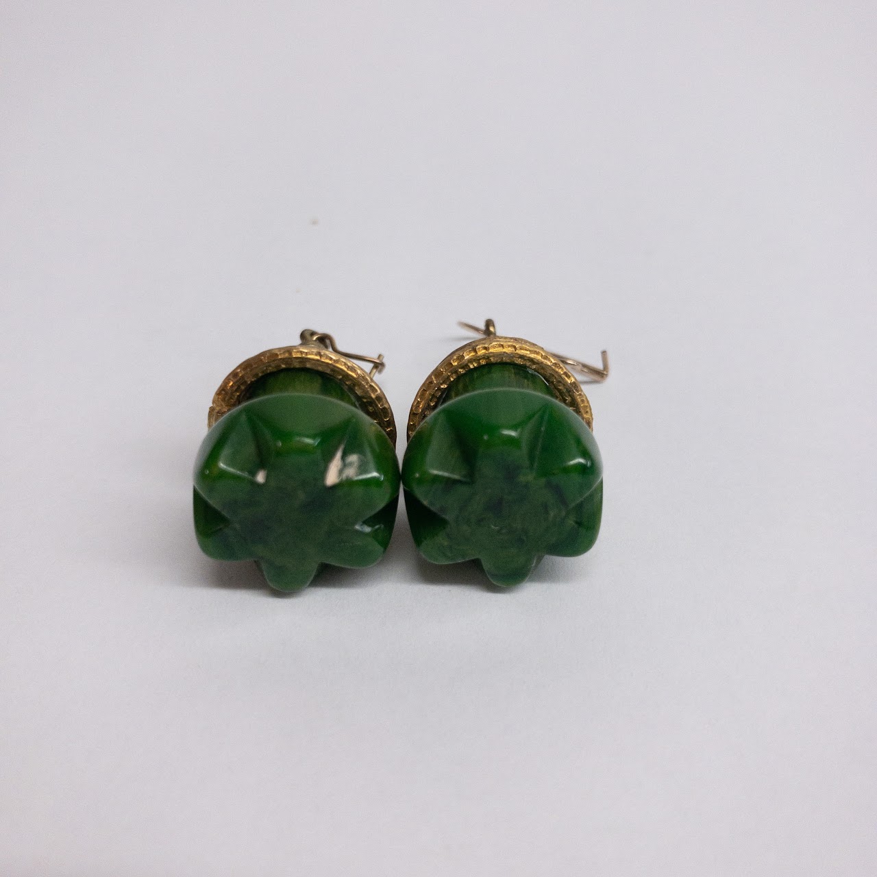 Bakelite & Brass Vintage Green Earrings