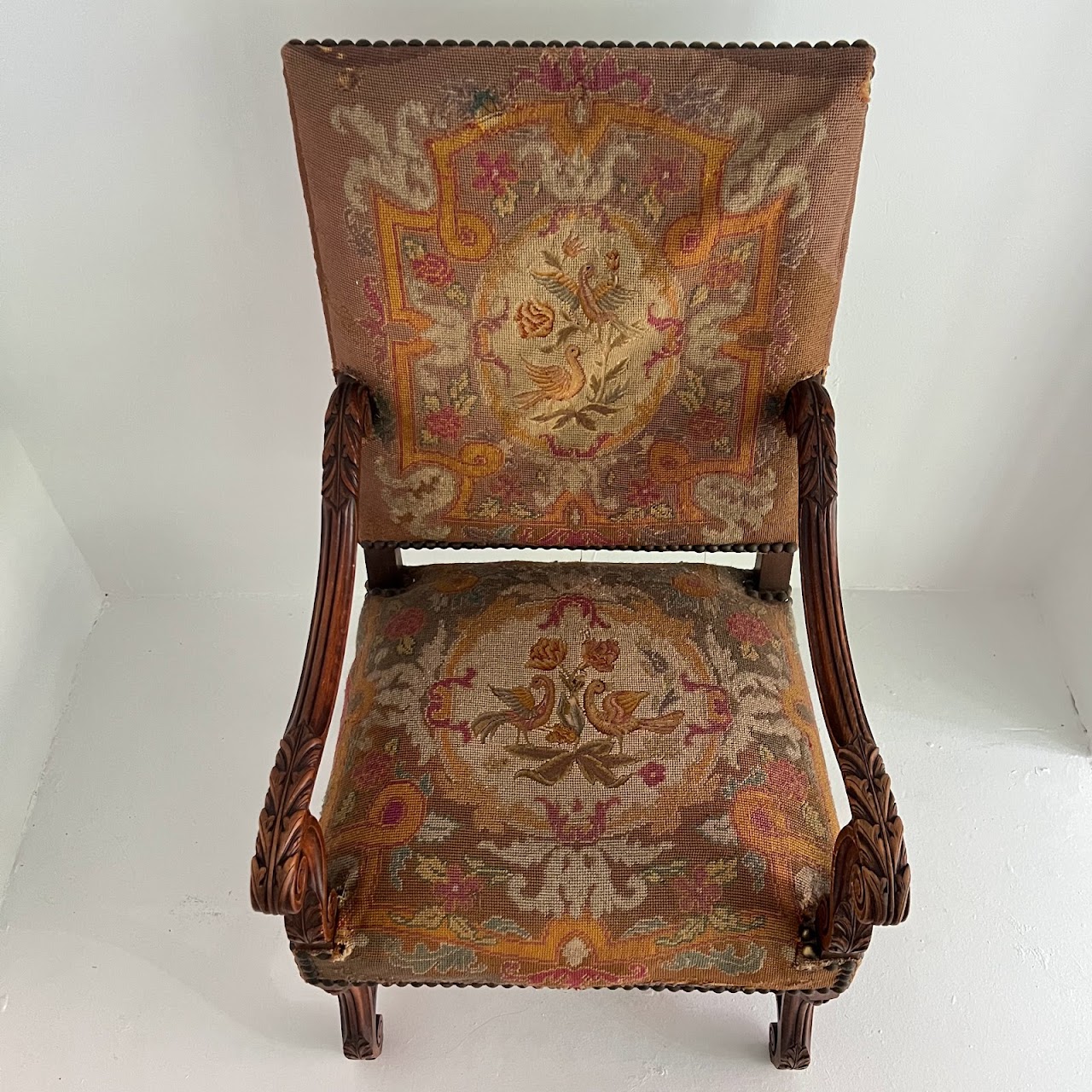 Louis XII Style Walnut Armchair with Needlepoint Upholstery