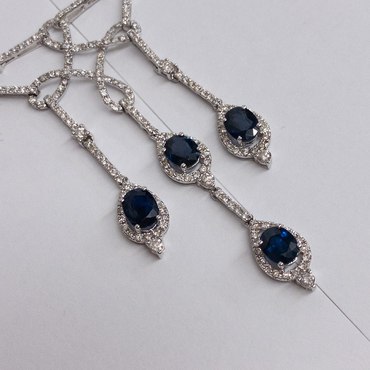 18K White Gold, Diamond & Sapphire Drop Necklace