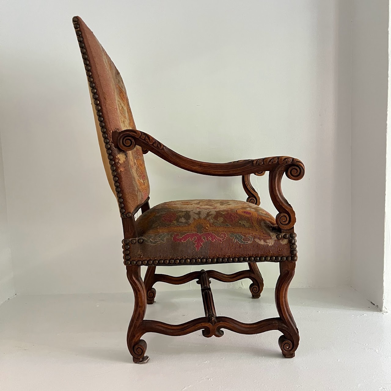 Louis XII Style Walnut Armchair with Needlepoint Upholstery