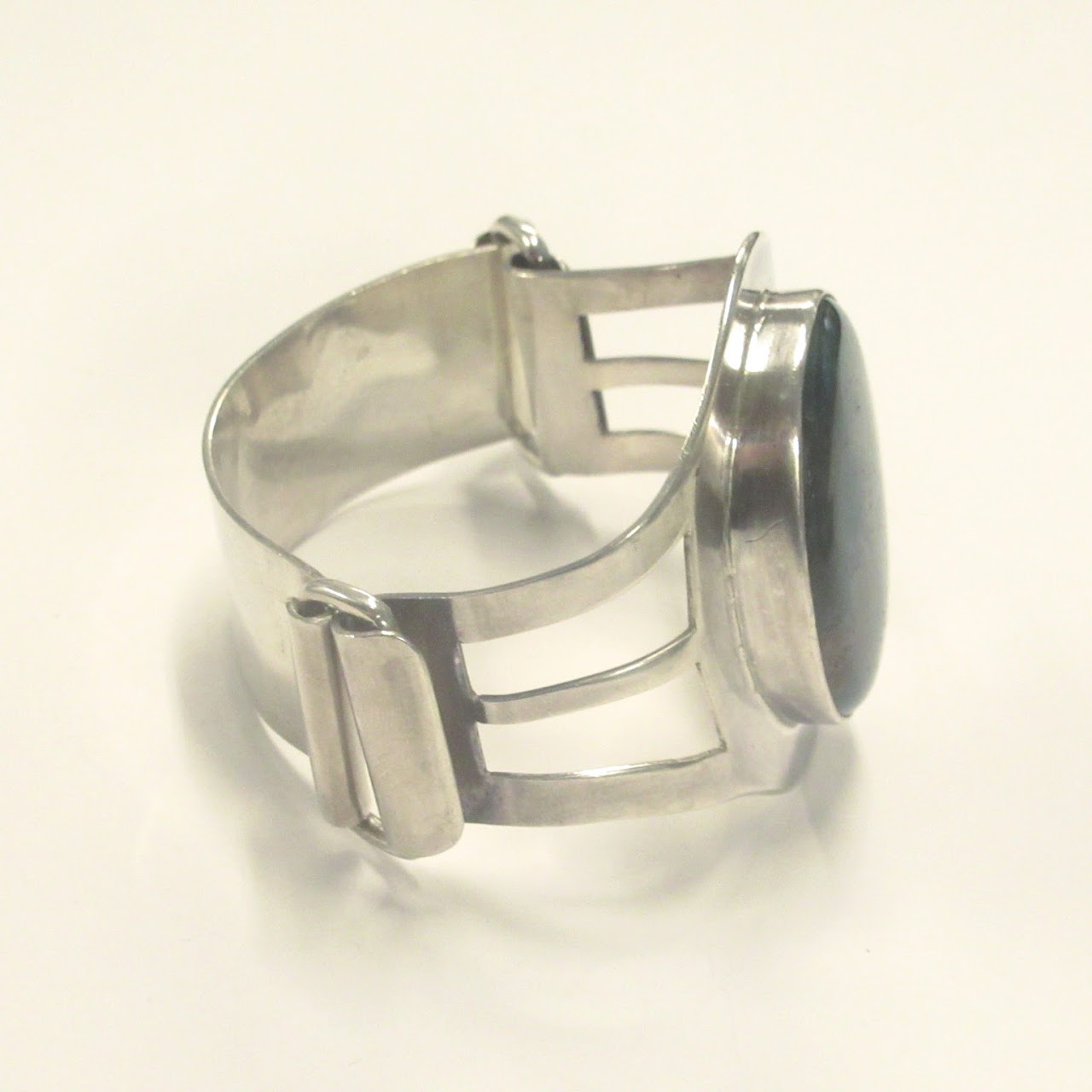 Sterling Silver & Stone Hinged Bangle