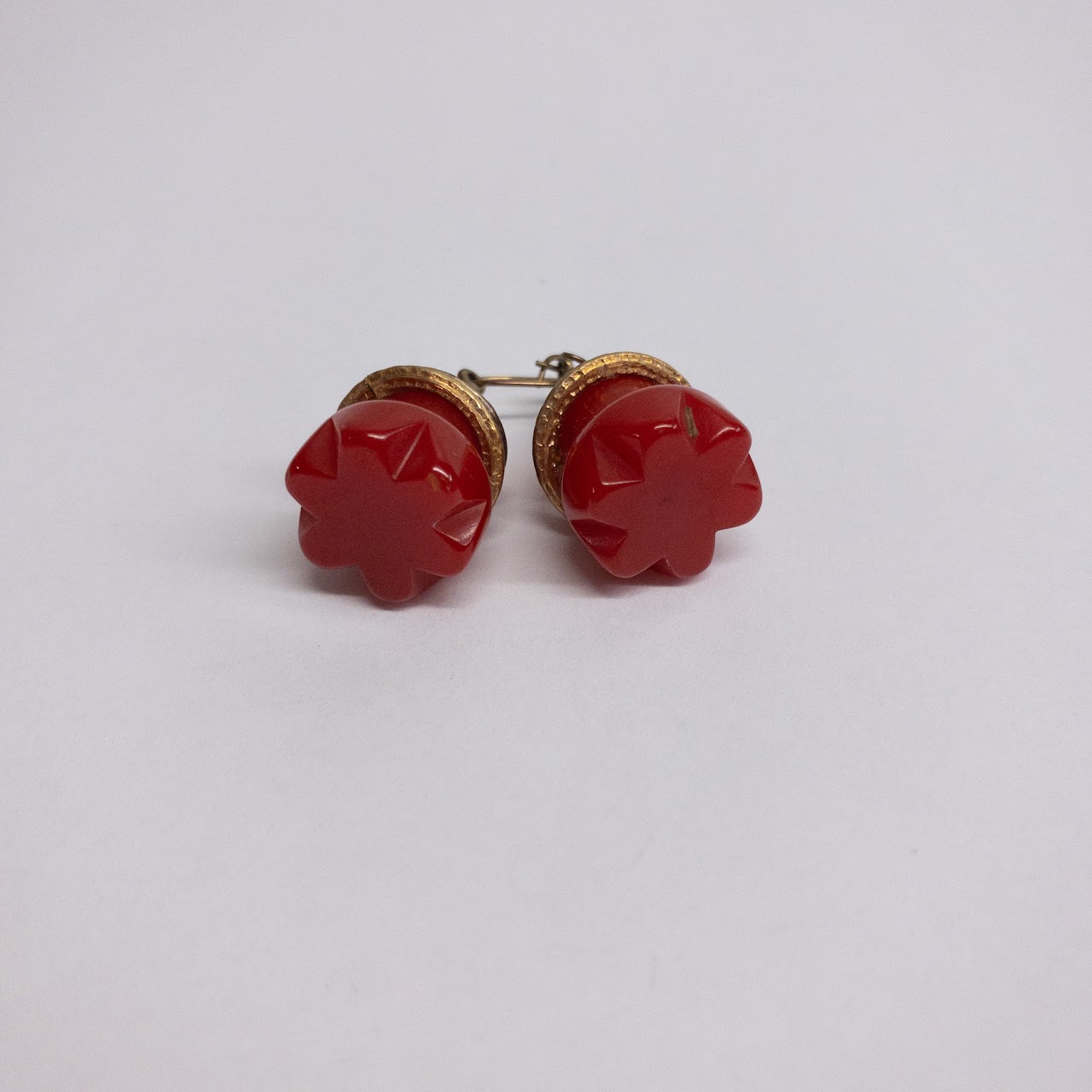 Bakelite & Brass Vintage Red Earrings