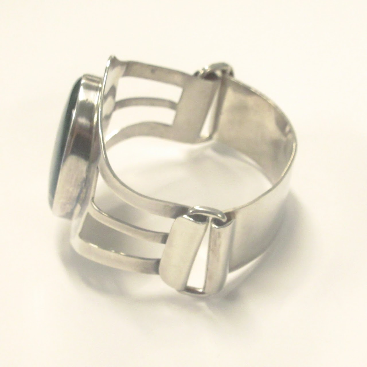 Sterling Silver & Stone Hinged Bangle