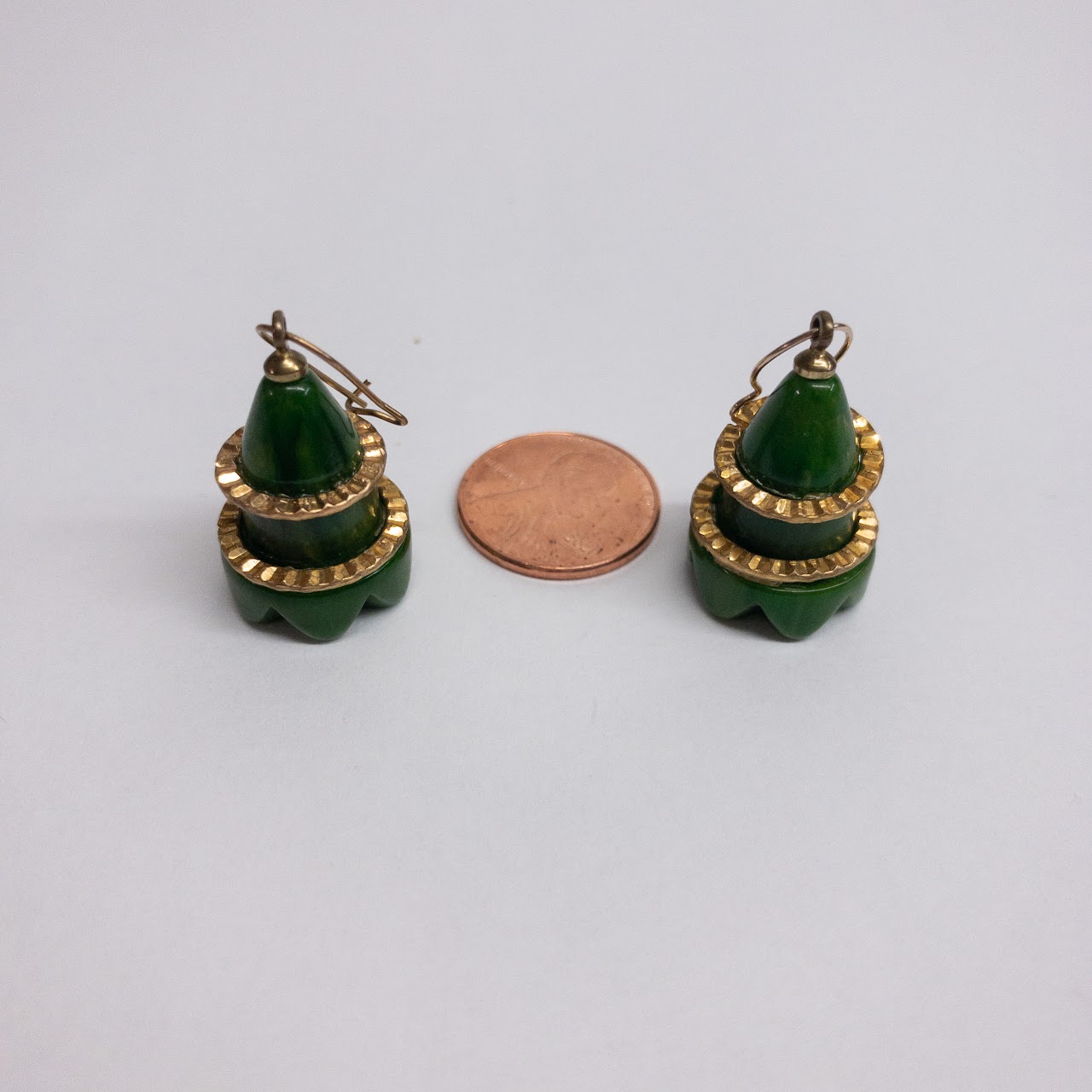 Bakelite & Brass Vintage Green Earrings