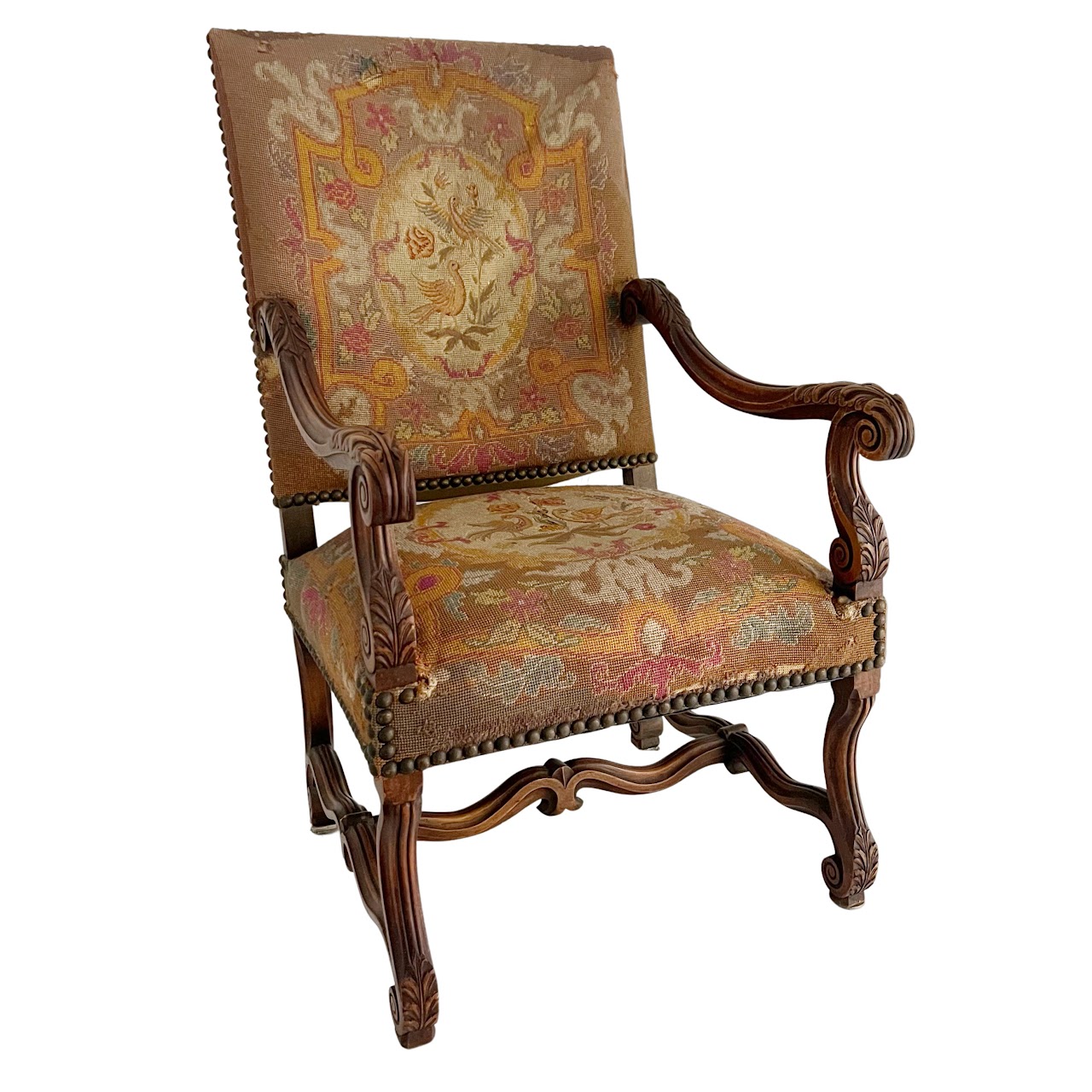 Louis XII Style Walnut Armchair with Needlepoint Upholstery