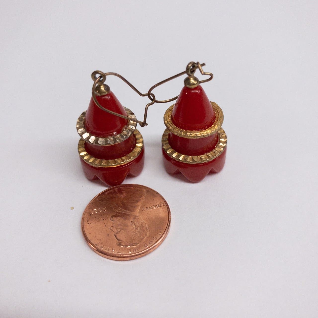 Bakelite & Brass Vintage Red Earrings