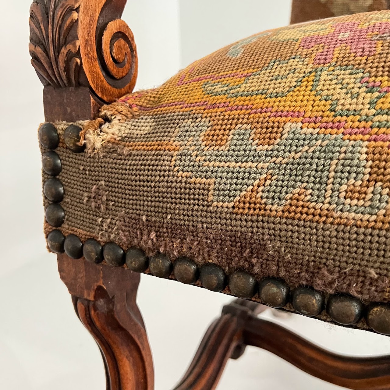 Louis XII Style Walnut Armchair with Needlepoint Upholstery