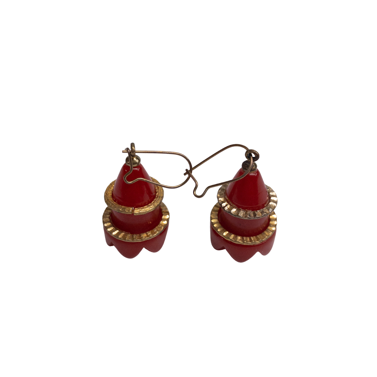 Bakelite & Brass Vintage Red Earrings