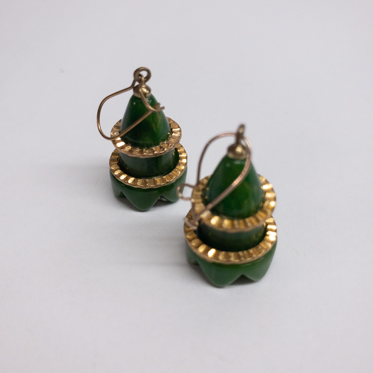 Bakelite & Brass Vintage Green Earrings